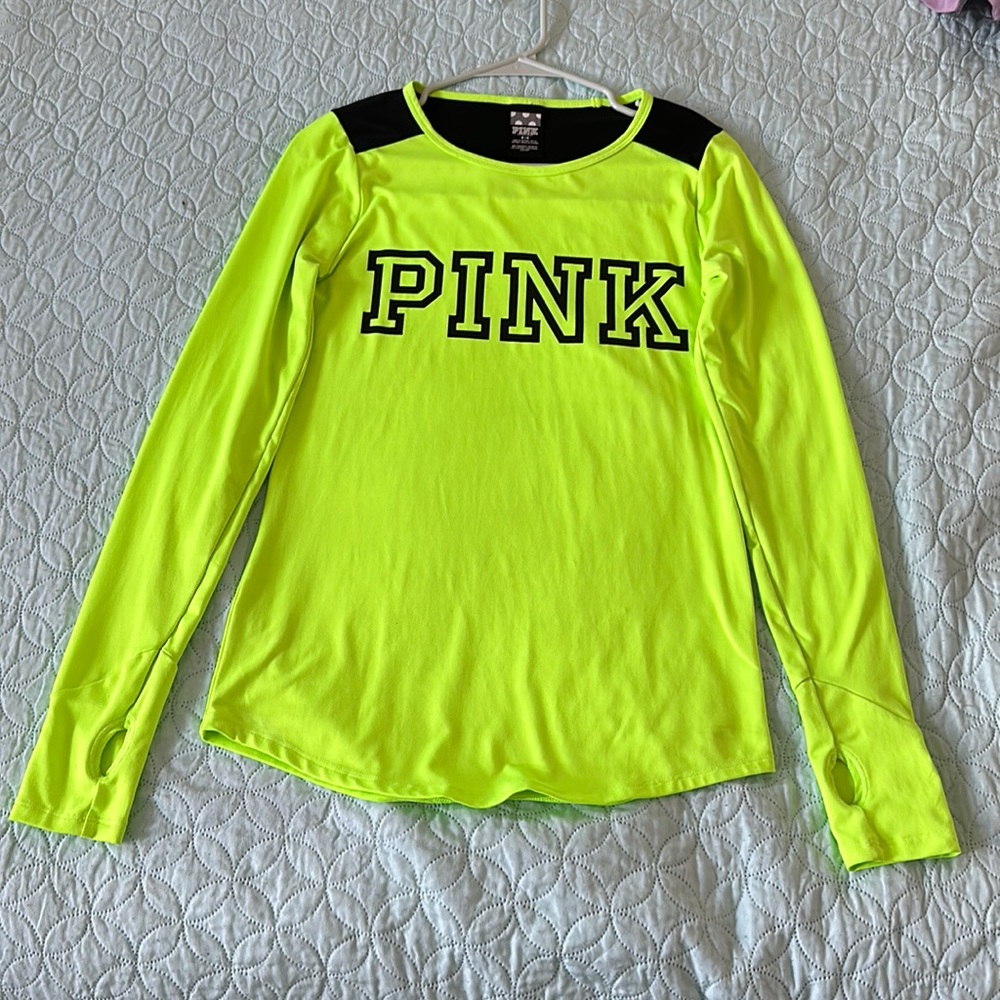 Black and lime green Victoria Secret (Pink) shirt … worn once …size M stretch